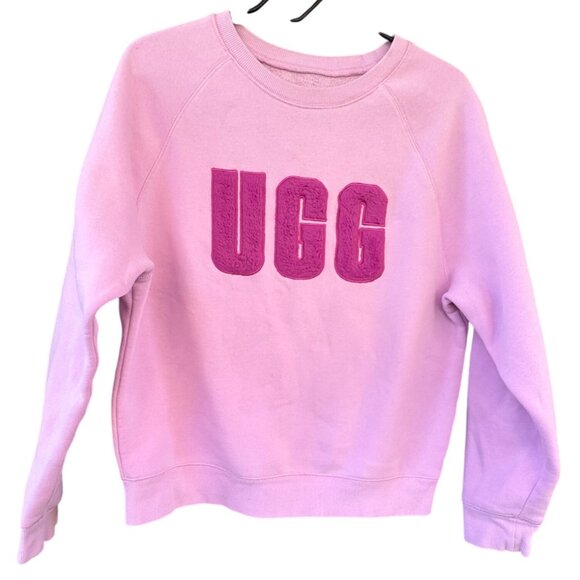 UGG Madeline Sweatshirt Women's Meduim Ashen Rose Fuzzy Logo Crewneck Sweater - Picture 1 of 6
